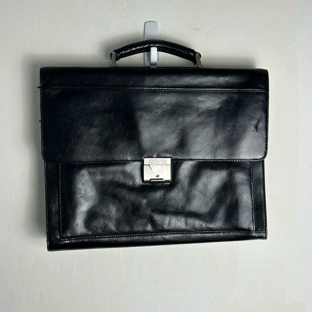 Kenneth Cole Midnight Black Leather Briefcase